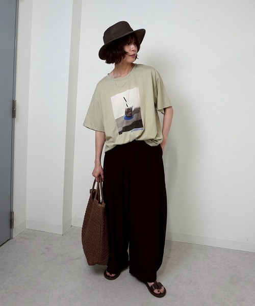 gossara（ゴサラ）の「【ほんのりシアーな素材感】スラブ天竺プリントＴ（Tシャツ/カットソー・レディース・ホワイト/ネイビー/カーキ・FREE）」の9枚目の写真