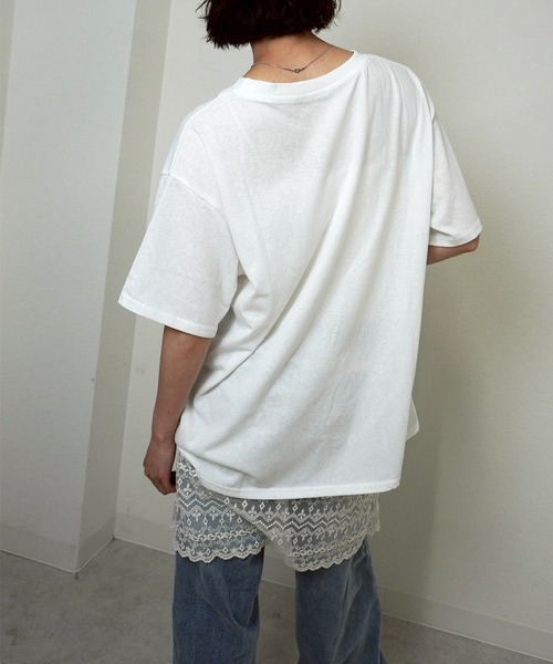 gossara（ゴサラ）の「【ほんのりシアーな素材感】スラブ天竺プリントＴ（Tシャツ/カットソー・レディース・ホワイト/ネイビー/カーキ・FREE）」の13枚目の写真