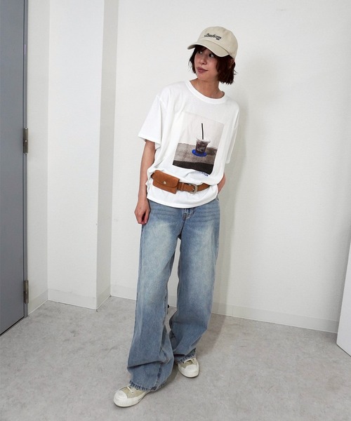 gossara（ゴサラ）の「【ほんのりシアーな素材感】スラブ天竺プリントＴ（Tシャツ/カットソー・レディース・ホワイト/ネイビー/カーキ・FREE）」の15枚目の写真