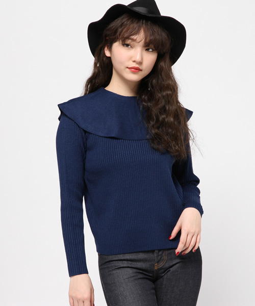 goocy（グースィー）の「フレア衿Knit（ニット/セーター・レディース・オフホワイト/ネイビー/キャメル・FREE）」の3枚目の写真