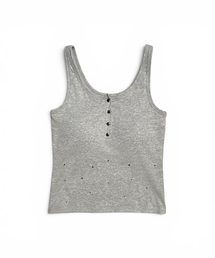 Crystal Stud Henley Tank (Melange Gray)
