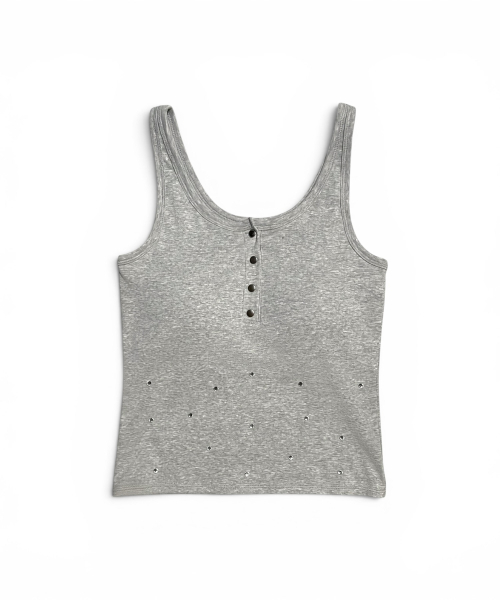 BORN SLIPPY(ボーンスリッピー)の「Crystal Stud Henley Tank (Melange Gray)(Tシャツ/カットソー・レディース・その他・FREE)」の1枚目の写真
