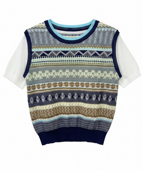 LUCPY(ラクピー)の「ジャガードニットベストレイヤードトップス(その他トップス・レディース・ブルー・LARGE/MEDIUM/SMALL)」の2枚目の写真
