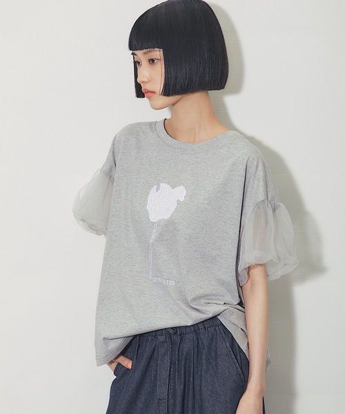 ANOTHER S(アナザーエス)の「フラワー刺繍&チュールスリーブT(Tシャツ/カットソー・レディース・グレー/ホワイト/ブラック・FREE)」の21枚目の写真