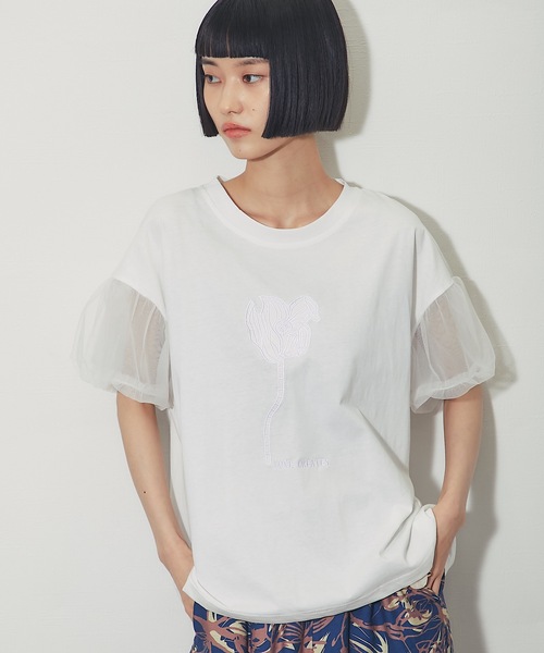 ANOTHER S(アナザーエス)の「フラワー刺繍&チュールスリーブT(Tシャツ/カットソー・レディース・グレー/ホワイト/ブラック・FREE)」の14枚目の写真