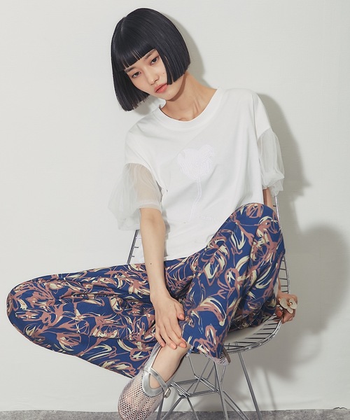 ANOTHER S(アナザーエス)の「フラワー刺繍&チュールスリーブT(Tシャツ/カットソー・レディース・グレー/ホワイト/ブラック・FREE)」の22枚目の写真