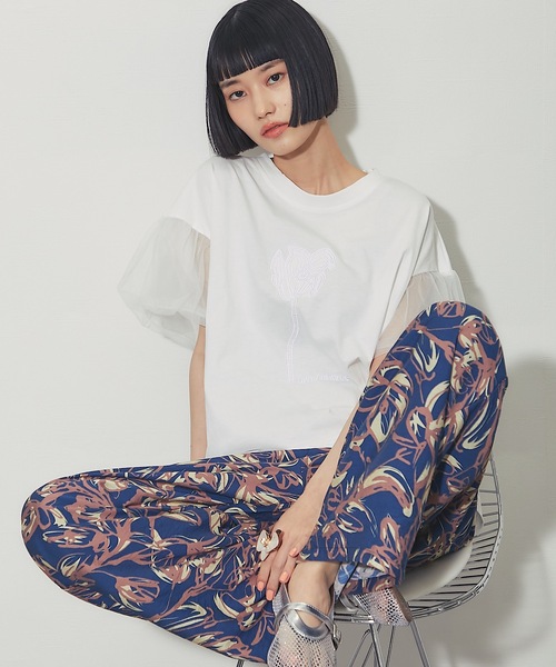 ANOTHER S(アナザーエス)の「フラワー刺繍&チュールスリーブT(Tシャツ/カットソー・レディース・グレー/ホワイト/ブラック・FREE)」の16枚目の写真