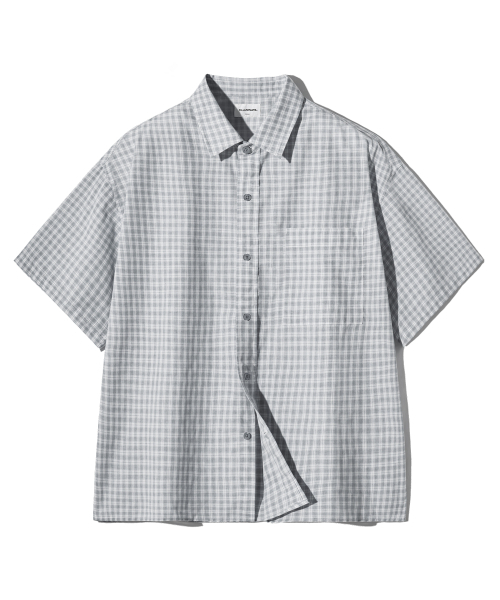 F.ILLUMINATE（フィルミネイト）の「セミクロップチェックハーフシャツ-グレー（シャツ/ブラウス・メンズ・その他・LARGE/SMALL/MEDIUM）」の4枚目の写真