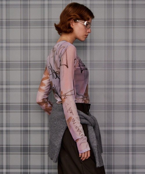 MAISON SPECIAL(メゾンスペシャル)の「Look at Yourself Logo Sheer Top/Look at yourselfロゴシアートップス(Tシャツ/カットソー・レディース・ホワイト/ピンク/ライム・FREE)」の5枚目の写真