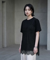 【BLK001】レースキャミレイヤードTシャツ