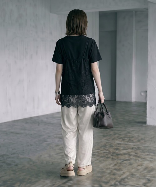 STYLE DELI(スタイルデリ)の「【BLK001】レースキャミレイヤードTシャツ(Tシャツ/カットソー・レディース・杢グレー/ブラック・FREE)」の4枚目の写真