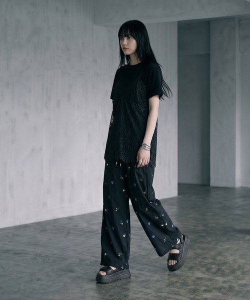 STYLE DELI(スタイルデリ)の「【BLK001】レースキャミレイヤードTシャツ(Tシャツ/カットソー・レディース・杢グレー/ブラック・FREE)」の7枚目の写真