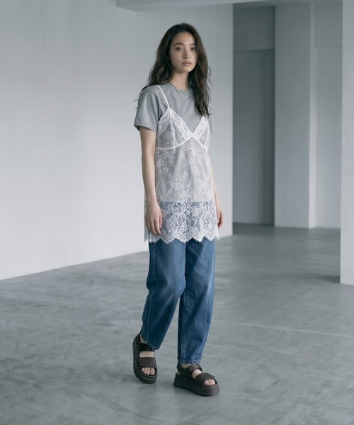 STYLE DELI(スタイルデリ)の「【BLK001】レースキャミレイヤードTシャツ(Tシャツ/カットソー・レディース・杢グレー/ブラック・FREE)」の9枚目の写真