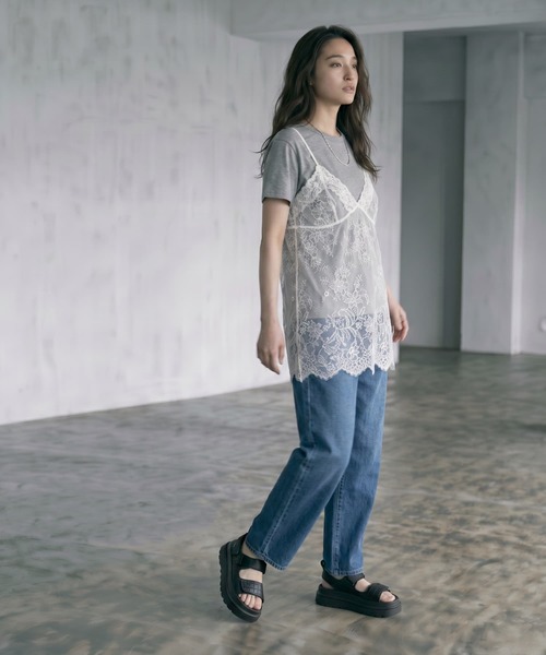 STYLE DELI(スタイルデリ)の「【BLK001】レースキャミレイヤードTシャツ(Tシャツ/カットソー・レディース・杢グレー/ブラック・FREE)」の10枚目の写真