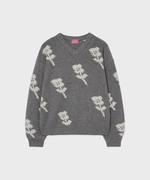SINOON(シヌーン)の「SN Flower Loose Fit Knit (Grey)(ニット/セーター・レディース・ライトグレー・FREE)」の4枚目の写真