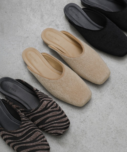 select MOCA Et（セレクトモカエト）の「【Et】Faux Fur Mule Slip-On（スリッポン・レディース・ゼブラ/ベージュ/ブラック・LARGE/MEDIUM/SMALL）」の13枚目の写真