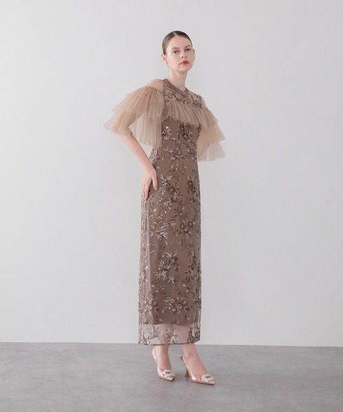 Leja(レジャ)の「【LEJA】シアーショルダーチュールフリルスパンコールIラインワンピースドレス美脚効果結婚式 パーティードレス 成人式 二次会 同窓会 お呼ばれ オケージョン 20代 30代(ドレス・レディース・モカ/ブラック・MEDIUM/SMALL)」の10枚目の写真