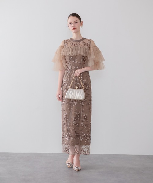 Leja(レジャ)の「【LEJA】シアーショルダーチュールフリルスパンコールIラインワンピースドレス美脚効果結婚式 パーティードレス 成人式 二次会 同窓会 お呼ばれ オケージョン 20代 30代(ドレス・レディース・モカ/ブラック・MEDIUM/SMALL)」の14枚目の写真