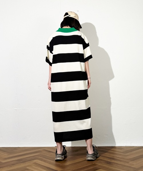 MAISON SELECT(メゾンセレクト)の「7E13 カラー ボーダーポロニットワンピース(ワンピース・レディース・ブラック×グリーン/ネイビー・FREE)」の5枚目の写真