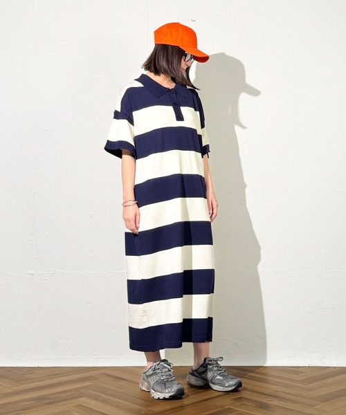 MAISON SELECT(メゾンセレクト)の「7E13 カラー ボーダーポロニットワンピース(ワンピース・レディース・ブラック×グリーン/ネイビー・FREE)」の9枚目の写真