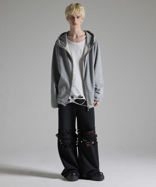 GRANCY（グランシー）の「【GRANCY】Distressed Stand Neck Zip Hoodie