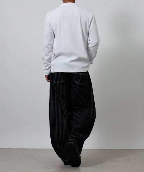 NYLAUS（ナイラス）の「【Nylaus】Vネック テレコ Tシャツ 長袖 ロングTシャツ 無地（Tシャツ/カットソー・メンズ・ブラック/杢グレー/ネイビー/ホワイト・L/LL/M）」の17枚目の写真