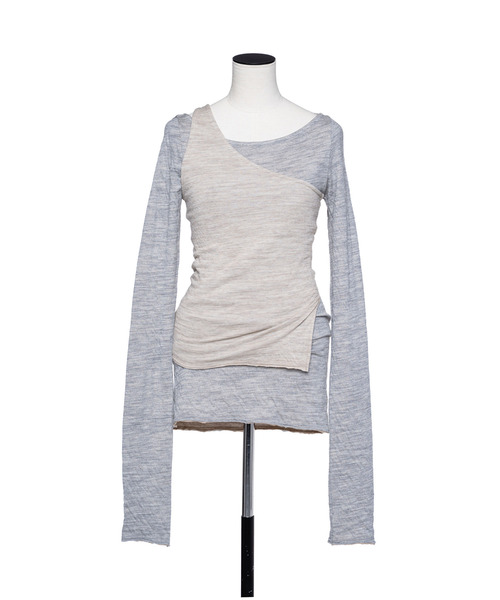 muller of yoshiokubo（ミュラーオブヨシオクボ）の「muller of yoshiokubo ミュラーオブヨシオクボ / CRINKLE JERSEY LAYER TOP クリンクルジャージーレイヤートップス / MLF26104（Tシャツ/カットソー・レディース・ベージュ/ブラック/レッド・38/36）」の4枚目の写真