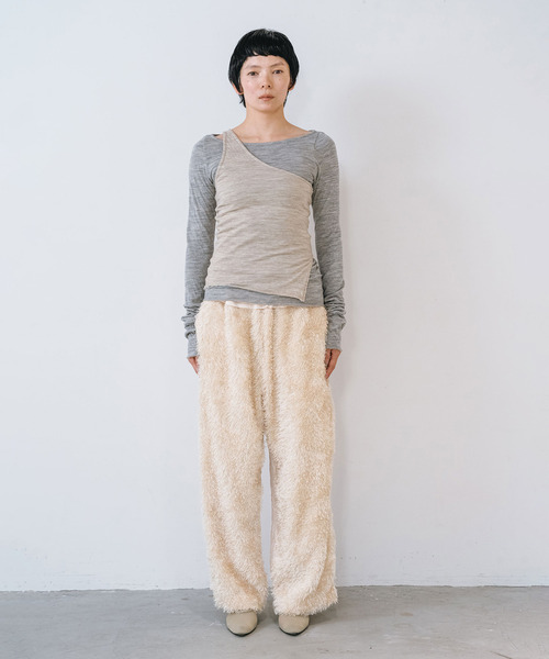 muller of yoshiokubo（ミュラーオブヨシオクボ）の「muller of yoshiokubo ミュラーオブヨシオクボ / CRINKLE JERSEY LAYER TOP クリンクルジャージーレイヤートップス / MLF26104（Tシャツ/カットソー・レディース・ベージュ/ブラック/レッド・38/36）」の8枚目の写真