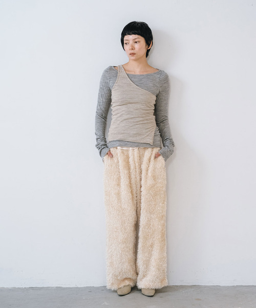 muller of yoshiokubo（ミュラーオブヨシオクボ）の「muller of yoshiokubo ミュラーオブヨシオクボ / CRINKLE JERSEY LAYER TOP クリンクルジャージーレイヤートップス / MLF26104（Tシャツ/カットソー・レディース・ベージュ/ブラック/レッド・38/36）」の11枚目の写真