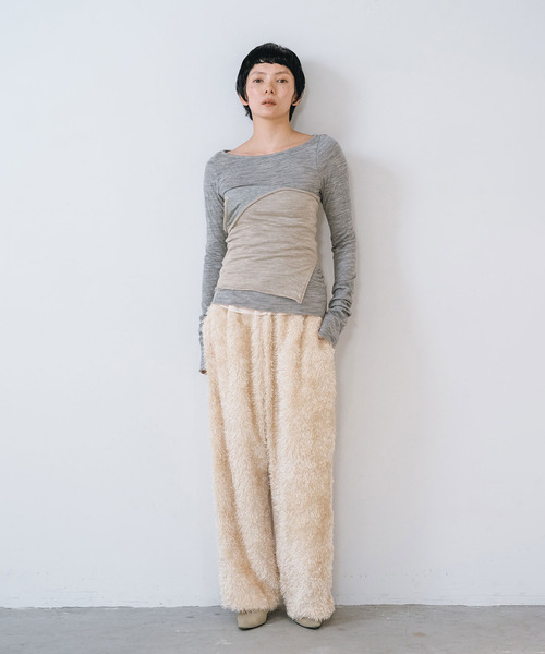 muller of yoshiokubo（ミュラーオブヨシオクボ）の「muller of yoshiokubo ミュラーオブヨシオクボ / CRINKLE JERSEY LAYER TOP クリンクルジャージーレイヤートップス / MLF26104（Tシャツ/カットソー・レディース・ベージュ/ブラック/レッド・38/36）」の12枚目の写真