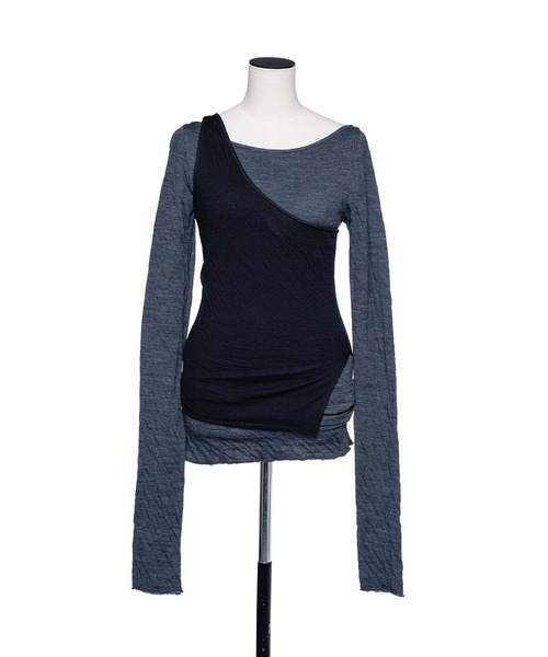 muller of yoshiokubo（ミュラーオブヨシオクボ）の「muller of yoshiokubo ミュラーオブヨシオクボ / CRINKLE JERSEY LAYER TOP クリンクルジャージーレイヤートップス / MLF26104（Tシャツ/カットソー・レディース・ベージュ/ブラック/レッド・38/36）」の14枚目の写真