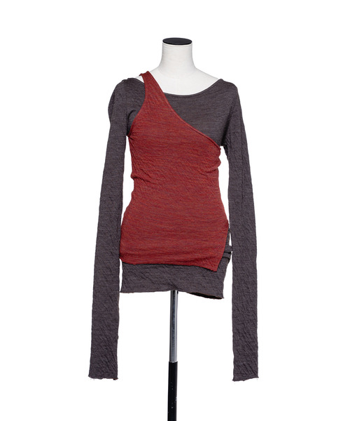 muller of yoshiokubo（ミュラーオブヨシオクボ）の「muller of yoshiokubo ミュラーオブヨシオクボ / CRINKLE JERSEY LAYER TOP クリンクルジャージーレイヤートップス / MLF26104（Tシャツ/カットソー・レディース・ベージュ/ブラック/レッド・38/36）」の21枚目の写真