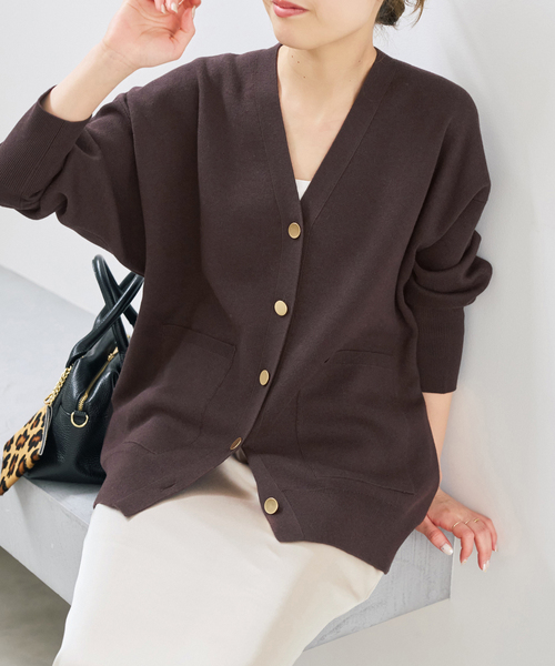 Spick & Span(スピックアンドスパン)の「メタルボタンダブルジャガードカーディガン(カーディガン/ボレロ・レディース・ブラウン/ホワイト/チャコールグレー・FREE)」の3枚目の写真