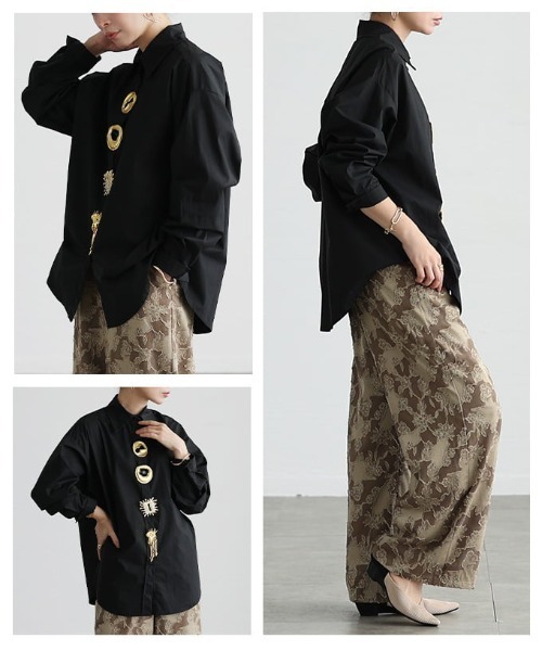 Sawa a la mode(サワアラモード)の「ブローチ付きオーバーサイズシャツ(シャツ/ブラウス・レディース・ホワイト/ブラック・FREE)」の18枚目の写真