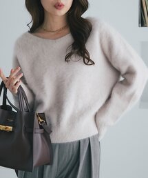 【再販・新色登場!・美人見えニット】ヘアリーウールカシミヤ混前後2WAYニット