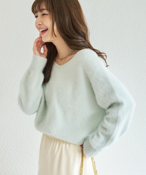 La boutique BonBon（ラブティックボンボン）の「【お気に入り総選挙3位！新色登場！】ヘアリーウールカシミヤ混前後２WAYニット（ニット/セーター・レディース・ブルー系その他/ピンク/オフホワイト/ネイビー/ライトグレー・FREE）」の17枚目の写真