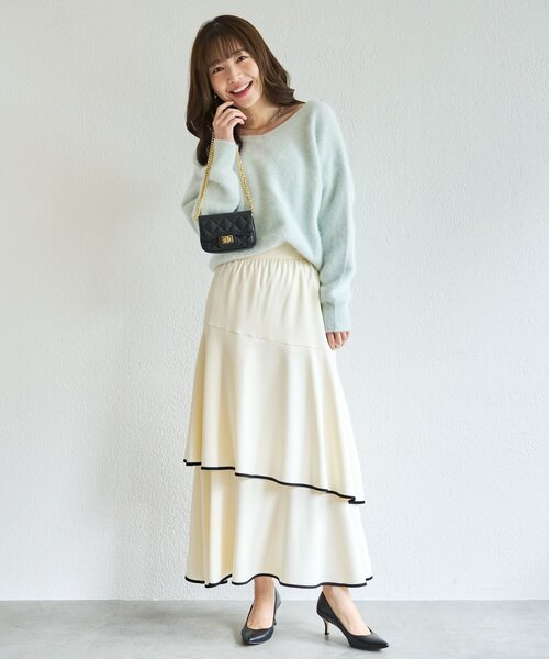 La boutique BonBon（ラブティックボンボン）の「【お気に入り総選挙3位！新色登場！】ヘアリーウールカシミヤ混前後２WAYニット（ニット/セーター・レディース・ブルー系その他/ピンク/オフホワイト/ネイビー/ライトグレー・FREE）」の19枚目の写真