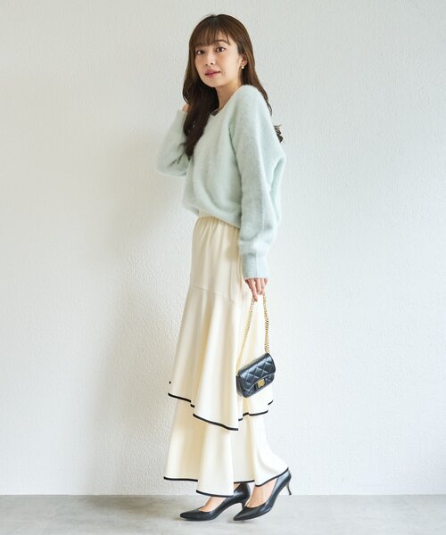 La boutique BonBon（ラブティックボンボン）の「【お気に入り総選挙3位！新色登場！】ヘアリーウールカシミヤ混前後２WAYニット（ニット/セーター・レディース・ブルー系その他/ピンク/オフホワイト/ネイビー/ライトグレー・FREE）」の20枚目の写真