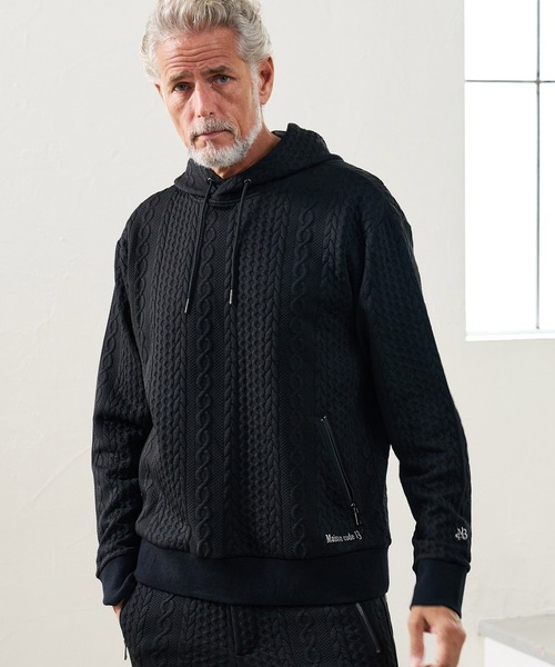Maison code 13(メゾンコードサーティーン)の「mpa4198- Cable Jacquard Hoodie パーカー(M26W-03)(パーカー・メンズ・ホワイト/チャコール/ブラック・S/M/L)」の2枚目の写真