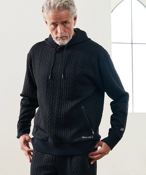 Maison code 13(メゾンコードサーティーン)の「mpa4198- Cable Jacquard Hoodie パーカー(M26W-03)(パーカー・メンズ・ホワイト/チャコール/ブラック・S/M/L)」の4枚目の写真