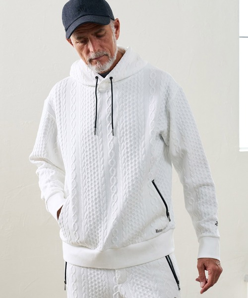 Maison code 13(メゾンコードサーティーン)の「mpa4198- Cable Jacquard Hoodie パーカー(M26W-03)(パーカー・メンズ・ホワイト/チャコール/ブラック・S/M/L)」の8枚目の写真