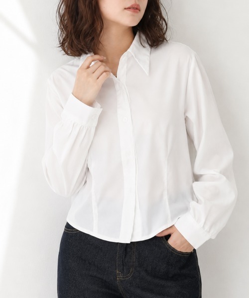 Miniministore(ミニミニストア)の「ベーシック ショート丈長袖シャツブラウス(シャツ/ブラウス・レディース・ブルー/ホワイト・FREE)」の2枚目の写真