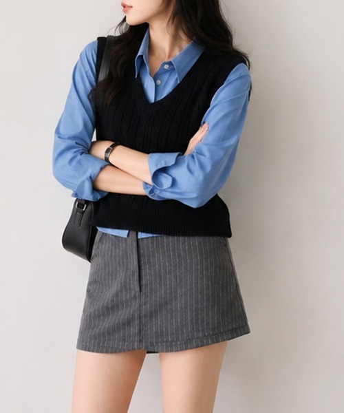 Miniministore(ミニミニストア)の「ベーシック ショート丈長袖シャツブラウス(シャツ/ブラウス・レディース・ブルー/ホワイト・FREE)」の5枚目の写真