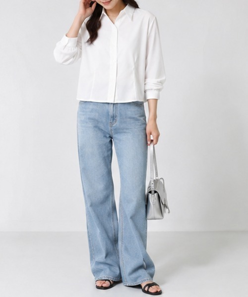 Miniministore(ミニミニストア)の「ベーシック ショート丈長袖シャツブラウス(シャツ/ブラウス・レディース・ブルー/ホワイト・FREE)」の11枚目の写真