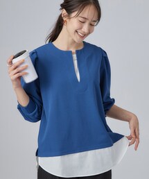 SHOO・LA・RUE | きちんと見え!キーネック衿アクセ付きジョーゼットプルオーバー(Tシャツ/カットソー)