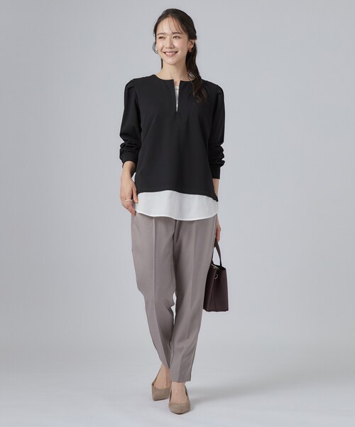 SHOO・LA・RUE（シューラルー）の「【S-LL/洗濯機可】1枚で完成 アクセいらずのレイヤード風ブラウス（Tシャツ/カットソー・レディース・ブラウン系/ブルー系その他/ブラック・01/04/03/02）」の6枚目の写真
