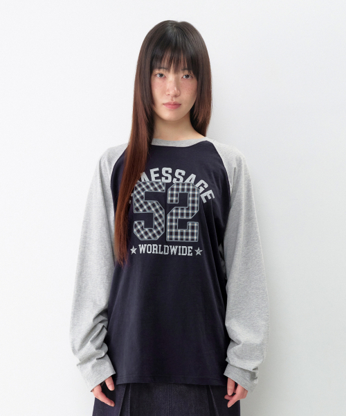AMESWORLDWIDE（アメスワールドワイド）の「52 チェックアップリケ ラグラン長袖Tシャツ ネイビー（Tシャツ/カットソー・レディース・その他・SMALL/MEDIUM/LARGE）」の5枚目の写真