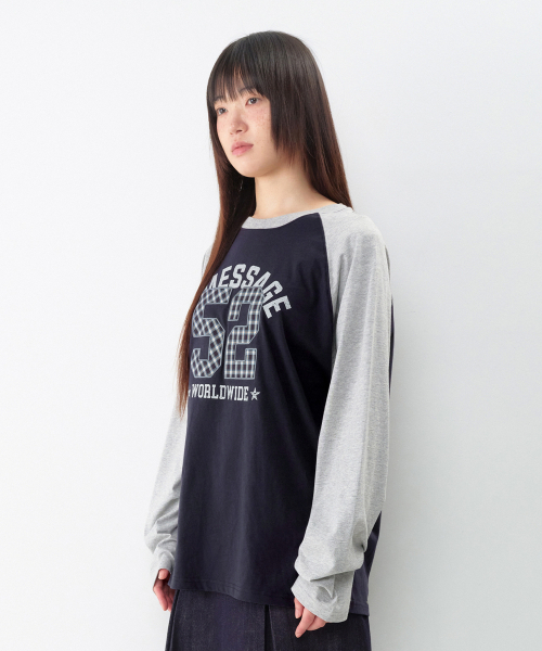AMESWORLDWIDE（アメスワールドワイド）の「52 チェックアップリケ ラグラン長袖Tシャツ ネイビー（Tシャツ/カットソー・レディース・その他・SMALL/MEDIUM/LARGE）」の7枚目の写真