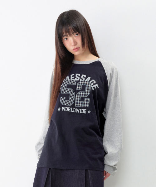 AMESWORLDWIDE（アメスワールドワイド）の「52 チェックアップリケ ラグラン長袖Tシャツ ネイビー（Tシャツ/カットソー・レディース・その他・SMALL/MEDIUM/LARGE）」の9枚目の写真