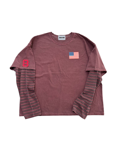 SK8ER ROCK(スケーターロック)の「8 Flag ピグメントレイヤードTシャツ(ワイン)(Tシャツ/カットソー・メンズ・その他・FREE)」の1枚目の写真